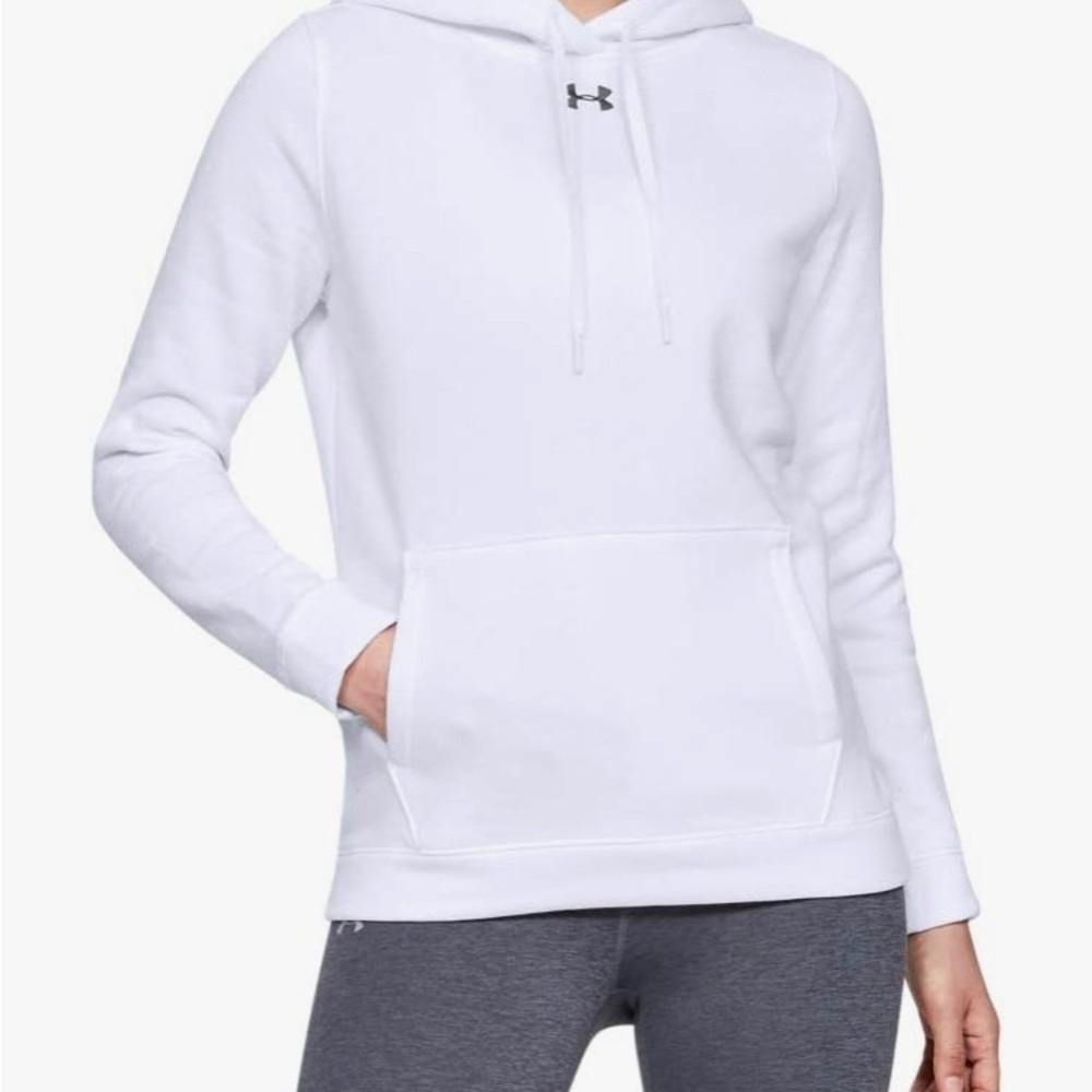 Under Armour Womens Hustle Fleece Hoodie , White (100)/Graphite , Large